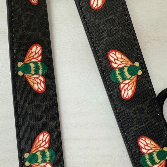 GUCCI GG SUPREME UNISEX BEE LEATHER BELT - Picture 6 of 8